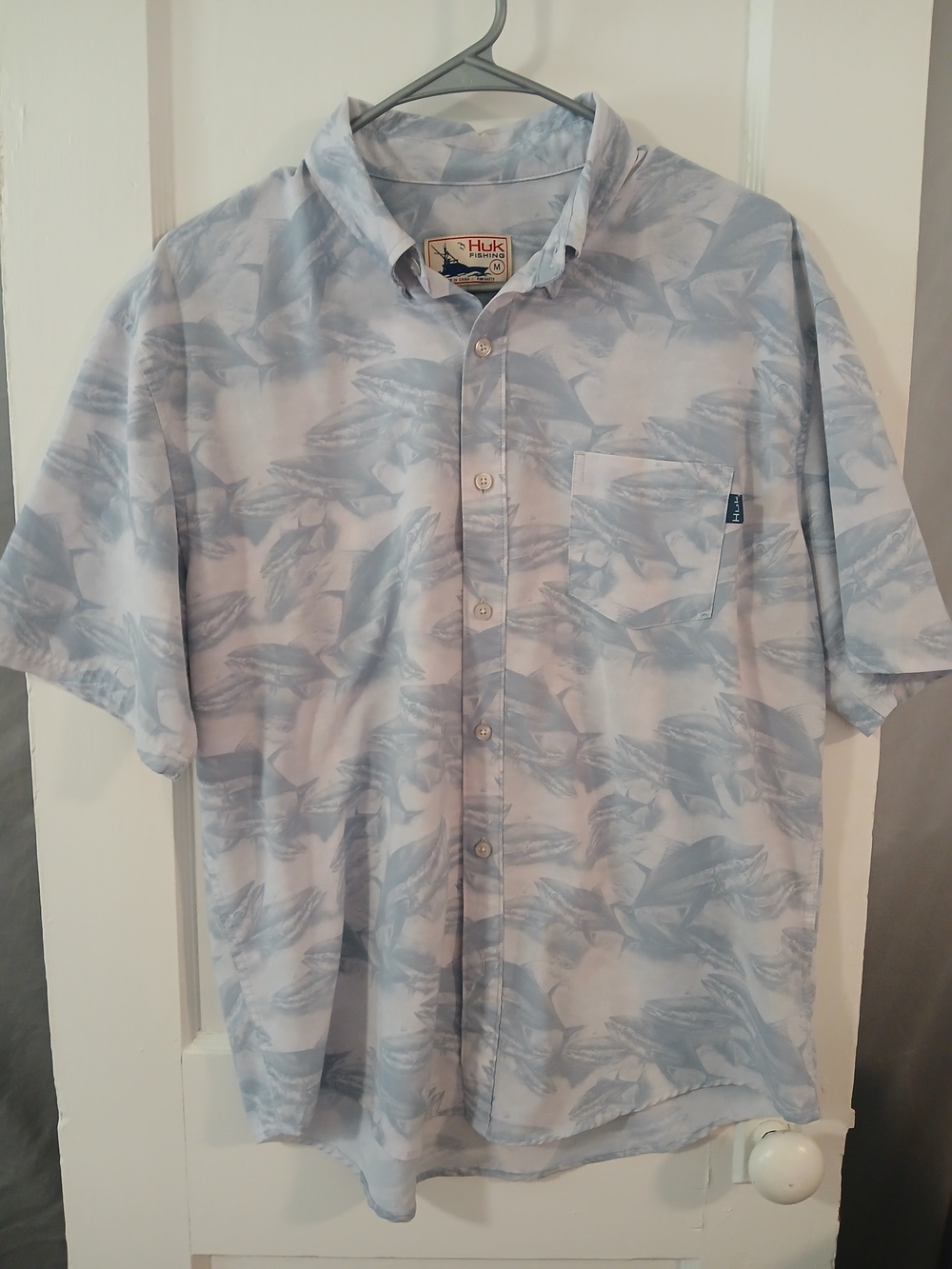 Huk Light Blue Fish Print Short Sleeve Button-Down [175]
